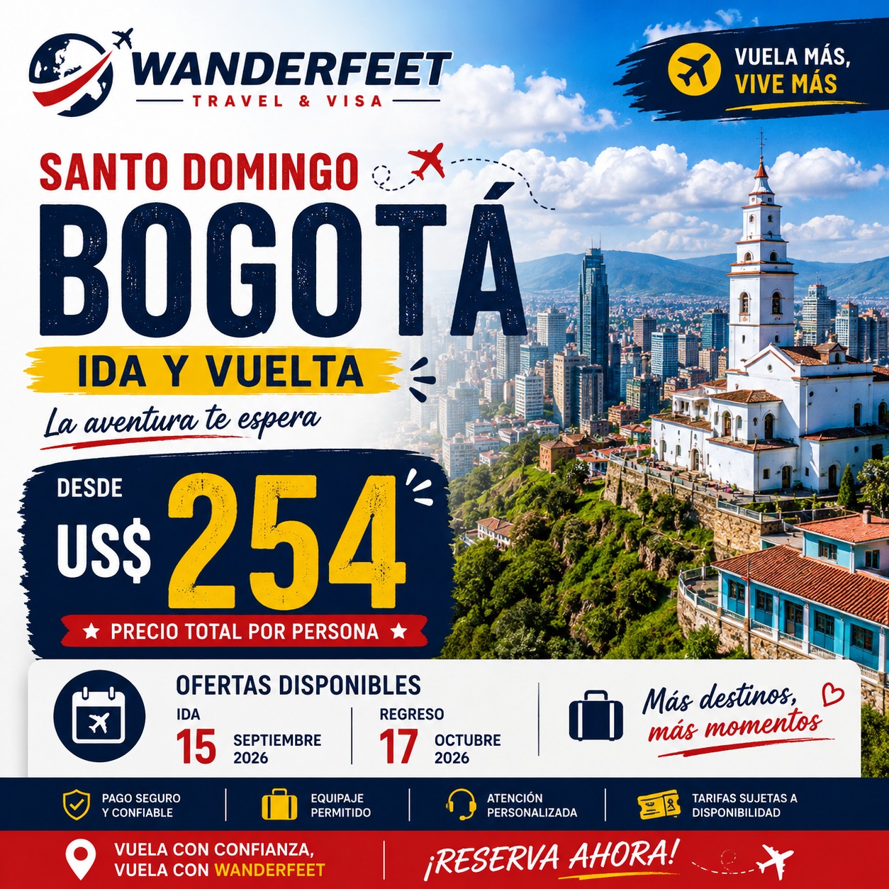 Flyer de oferta de vuelo a Bogotá