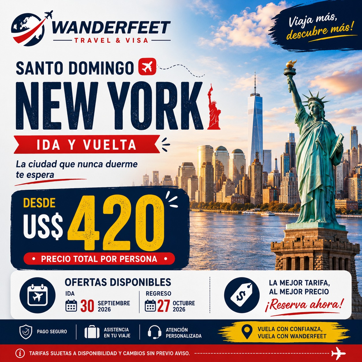 Flyer de oferta de vuelo a New York